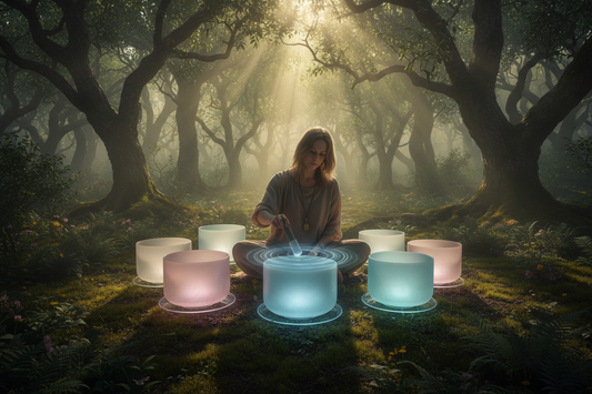 Person spiller på krystallklangskåler