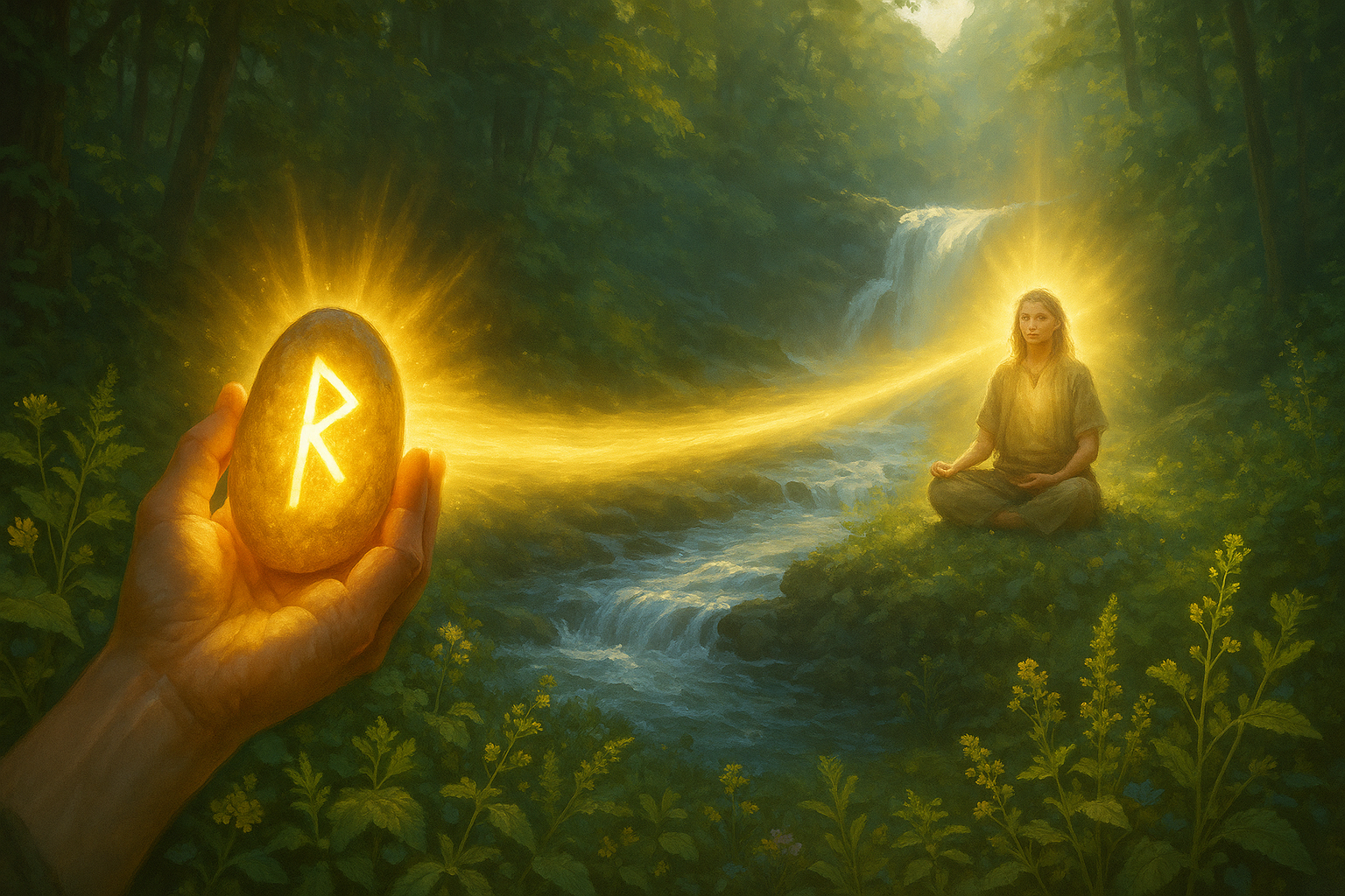 Person sending rune energy to distant receiver